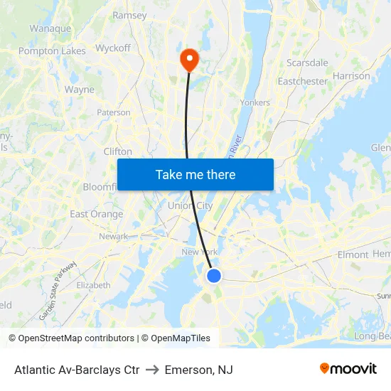 Atlantic Av-Barclays Ctr to Emerson, NJ map
