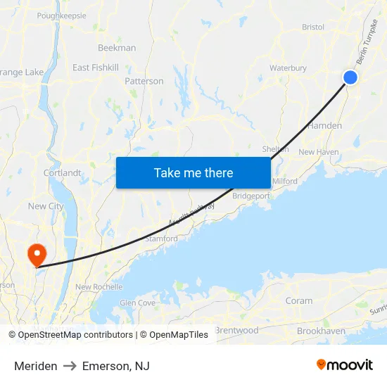 Meriden to Emerson, NJ map
