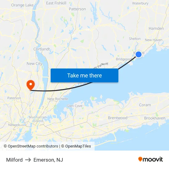 Milford to Emerson, NJ map