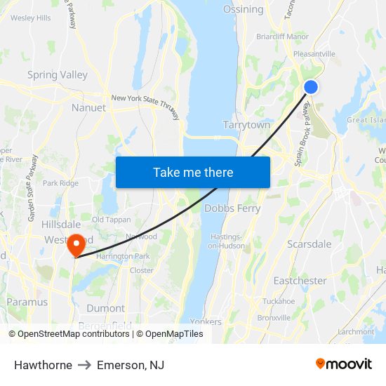 Hawthorne to Emerson, NJ map