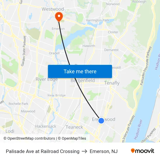 Palisade Ave at Railroad Crossing to Emerson, NJ map