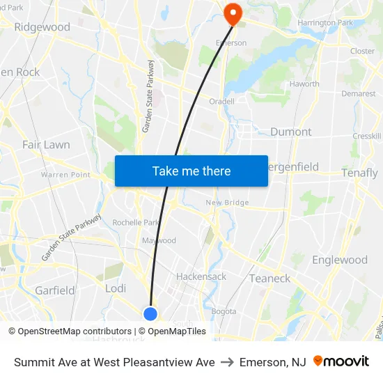 Summit Ave at West Pleasantview Ave to Emerson, NJ map