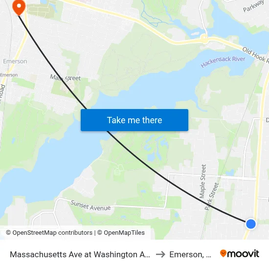 Massachusetts Ave at Washington Ave to Emerson, NJ map