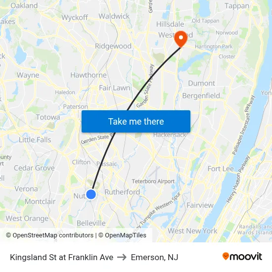 Kingsland St at Franklin Ave to Emerson, NJ map