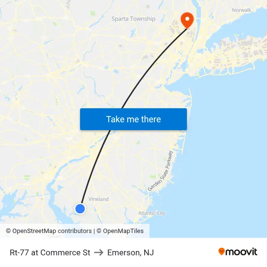 Rt-77 at Commerce St to Emerson, NJ map