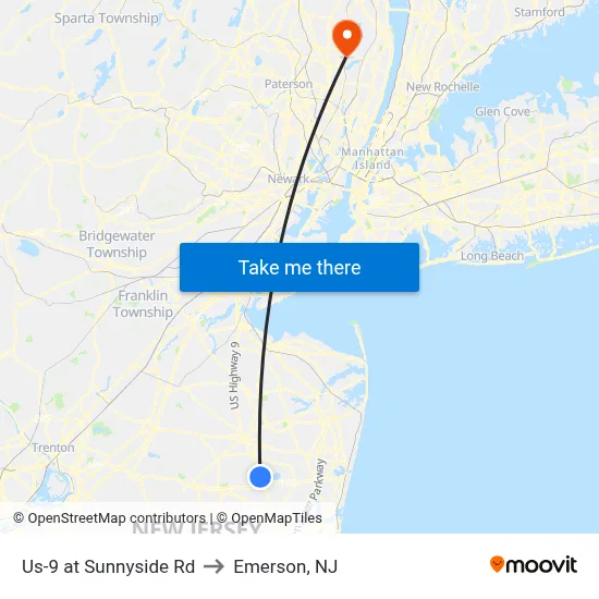 Us-9 at Sunnyside Rd to Emerson, NJ map