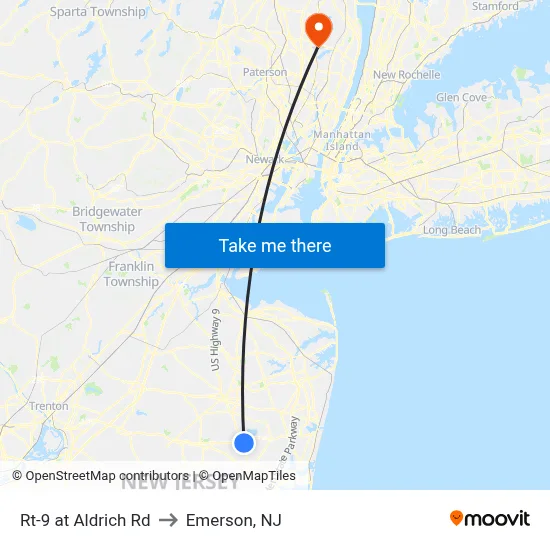 Rt-9 at Aldrich Rd to Emerson, NJ map