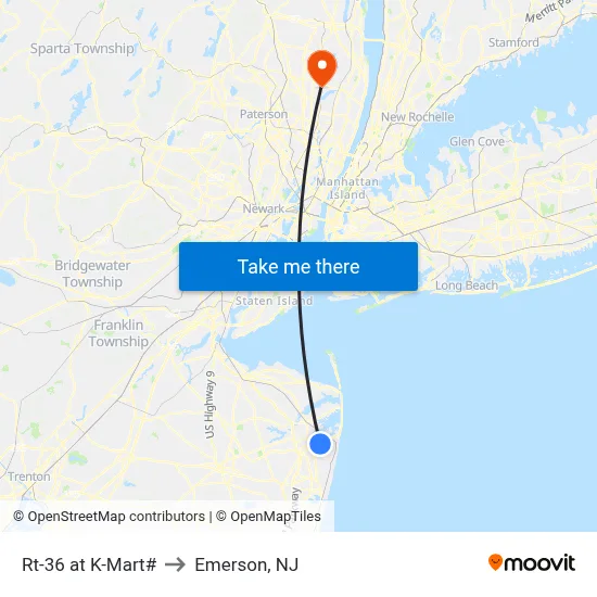 Rt-36 at K-Mart# to Emerson, NJ map