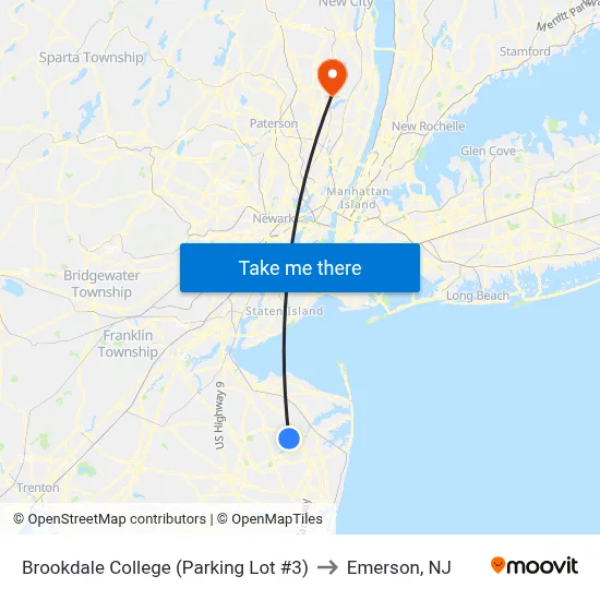 Brookdale College (Parking Lot #3) to Emerson, NJ map