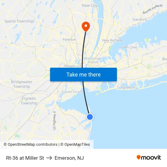 Rt-36 at Miller St to Emerson, NJ map