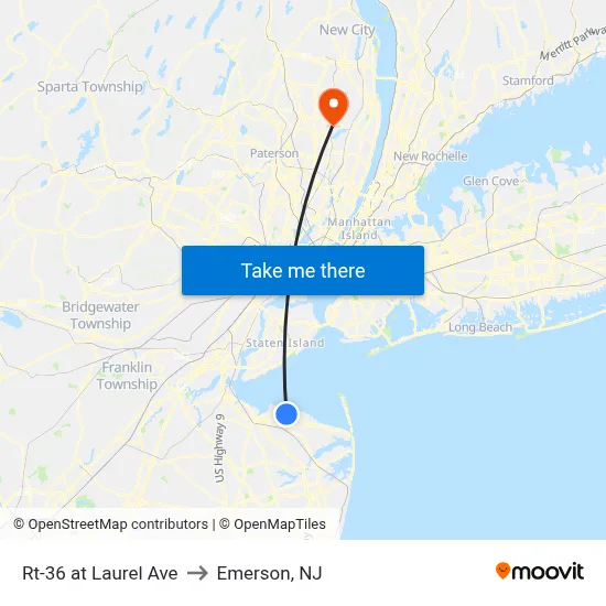 Rt-36 at Laurel Ave to Emerson, NJ map