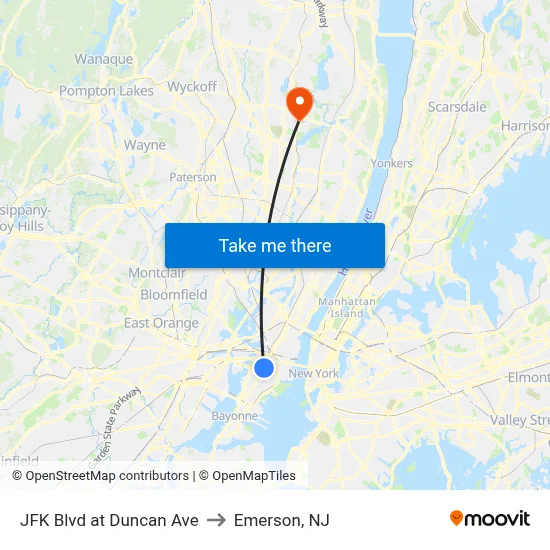 JFK Blvd at Duncan Ave to Emerson, NJ map