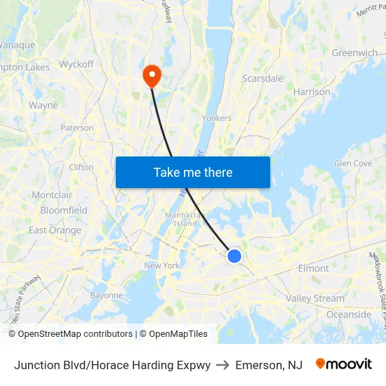 Junction Blvd/Horace Harding Expwy to Emerson, NJ map