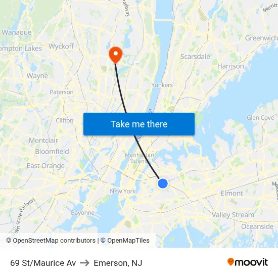 69 St/Maurice Av to Emerson, NJ map