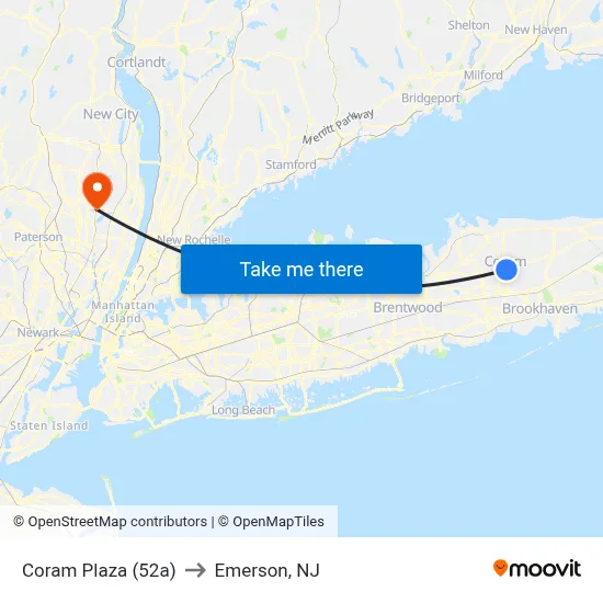 Coram Plaza (52a) to Emerson, NJ map