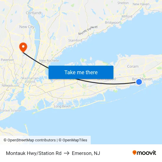 Montauk Hwy/Station Rd to Emerson, NJ map