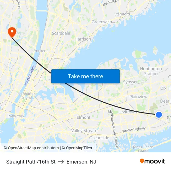 Straight Path/16th St to Emerson, NJ map