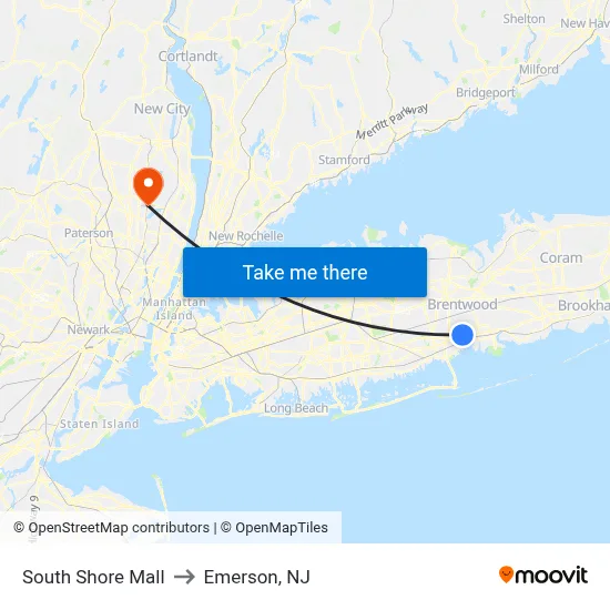 South Shore Mall to Emerson, NJ map