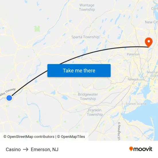 Casino to Emerson, NJ map