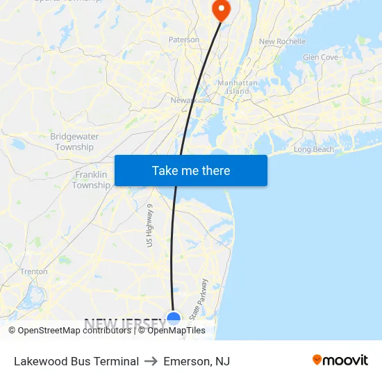 Lakewood Bus Terminal to Emerson, NJ map