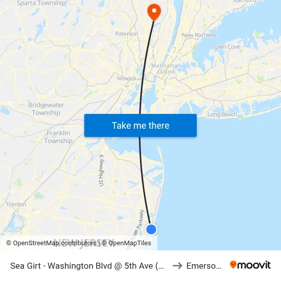 Sea Girt - Washington Blvd @ 5th Ave (Northbound) to Emerson, NJ map