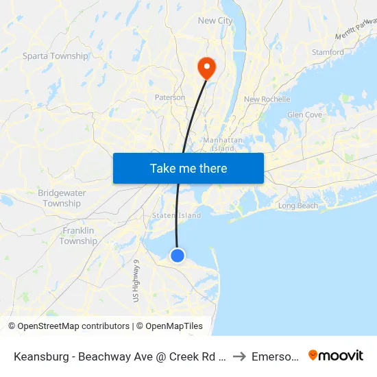 Keansburg -  Beachway Ave @ Creek Rd (Northbound) to Emerson, NJ map