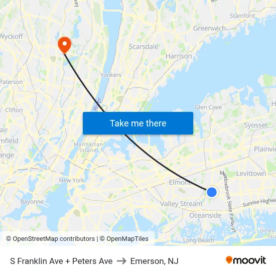 S Franklin Ave + Peters Ave to Emerson, NJ map