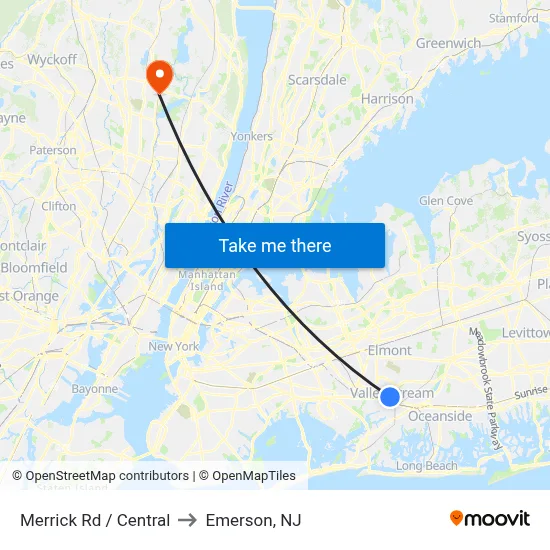 Merrick Rd / Central to Emerson, NJ map