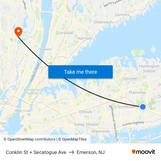 Conklin St + Secatogue Ave to Emerson, NJ map
