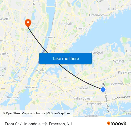 Front St / Uniondale to Emerson, NJ map