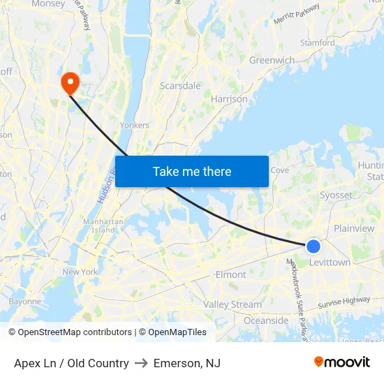 Apex Ln / Old Country to Emerson, NJ map