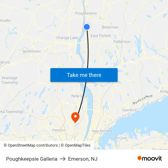 Poughkeepsie Galleria to Emerson, NJ map