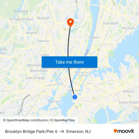 Brooklyn Bridge Park/Pier 6 to Emerson, NJ map