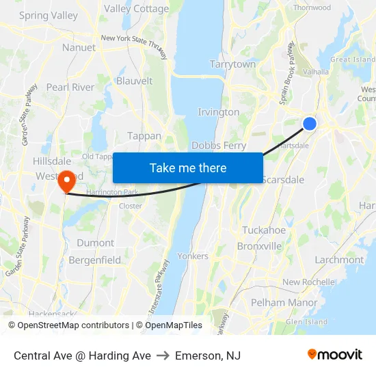 Central Ave @ Harding Ave to Emerson, NJ map