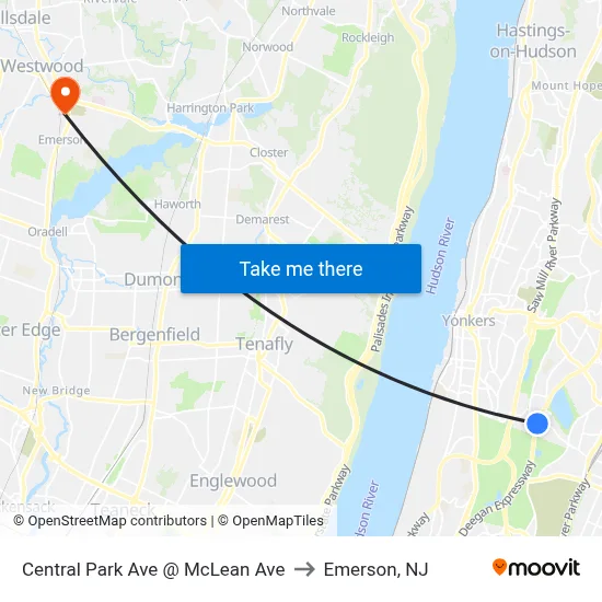 Central Park Ave @ McLean Ave to Emerson, NJ map