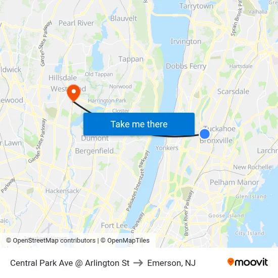Central Park Ave @ Arlington St to Emerson, NJ map