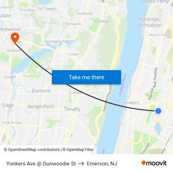 Yonkers Ave @ Dunwoodie St to Emerson, NJ map