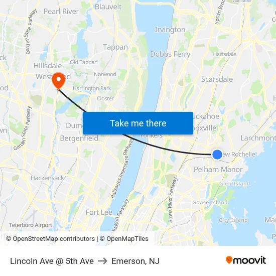 Lincoln Ave @ 5th Ave to Emerson, NJ map