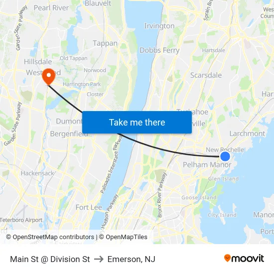 Main St @ Division St to Emerson, NJ map
