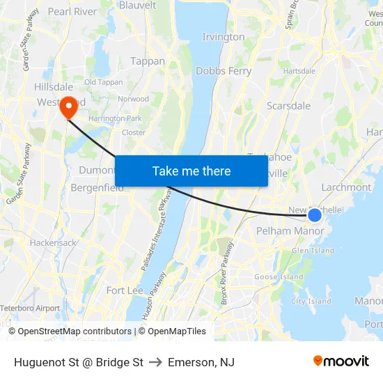 Huguenot St @ Bridge St to Emerson, NJ map