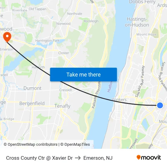 Cross County Ctr @ Xavier Dr to Emerson, NJ map