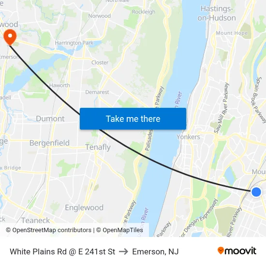 White Plains Rd @ E 241st St to Emerson, NJ map