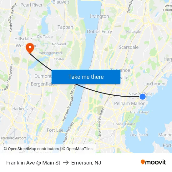 Franklin Ave @ Main St to Emerson, NJ map