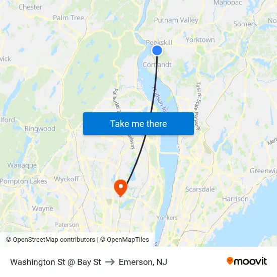 Washington St @ Bay St to Emerson, NJ map