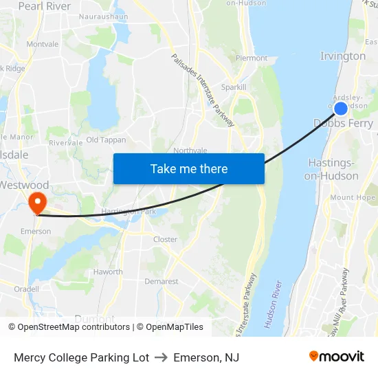 Mercy College Parking Lot to Emerson, NJ map