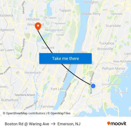 Boston Rd @ Waring Ave to Emerson, NJ map