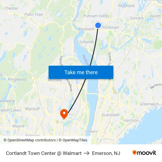 Cortlandt Town Center @ Walmart to Emerson, NJ map