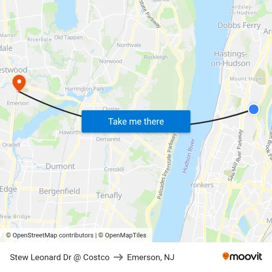 Stew Leonard Dr @ Costco to Emerson, NJ map