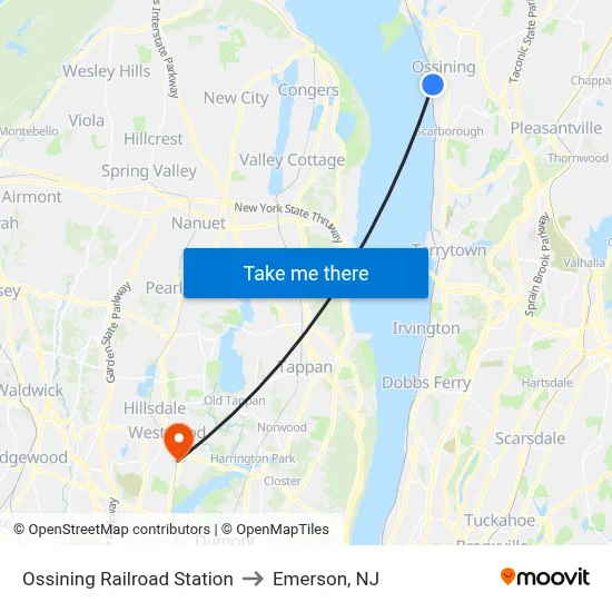 Ossining Railroad Station to Emerson, NJ map