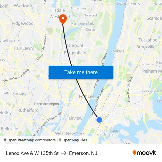 Lenox Ave & W 135th St to Emerson, NJ map